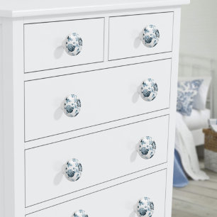 Bouton De Porte En Céramique Blush Teal & White Botanical Floral Toile No.2