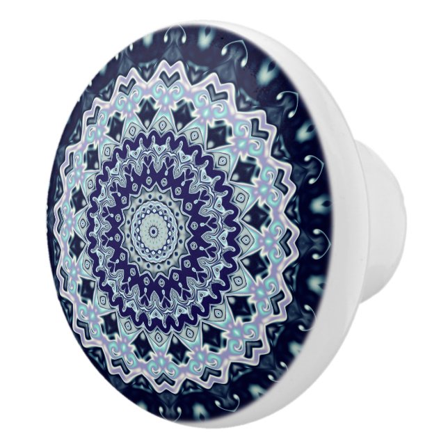 Bouton De Porte En Céramique Boho bleu Mandala (Droite)