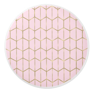 Bouton De Porte En Céramique Boho Blush rose Hexagon Or & Géométrique Glam