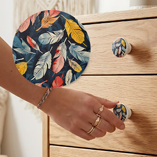 Bouton De Porte En Céramique Boho Feathered Whimsy