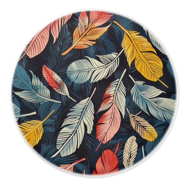 Bouton De Porte En Céramique Boho Feathered Whimsy (Devant)