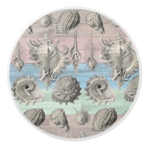 Bouton De Porte En Céramique Bois de mer Coques de plage nautique Pêche bleue