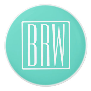 Bouton De Porte En Céramique Bold Modern   White on aqua