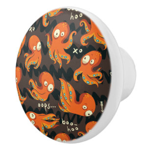 Bouton De Porte En Céramique Boo Octopus Orange & Black Kids Vêtements & Décor