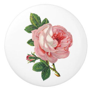 Bouton De Porte En Céramique Botanique rose vintage