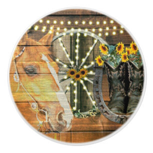 Bouton De Porte En Céramique Botte de cowboy Rustique Cheval tournesol Wagon