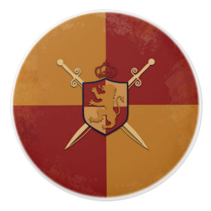Bouton De Porte En Céramique Bouclier de Griffon Chevalier Royal Marron & Or Ch