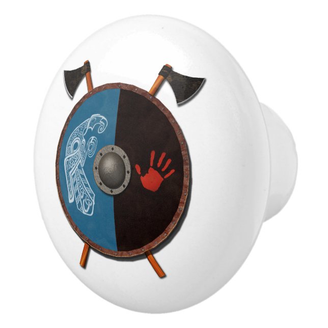 Bouton De Porte En Céramique Bouclier viking et axes (Droite)