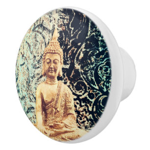 Bouton De Porte En Céramique Bouddha assis sur la Terre Élégant Lumière zen