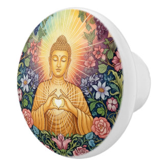 Bouton De Porte En Céramique Bouddha, Cœur de lumière, Décor floral, Vintage