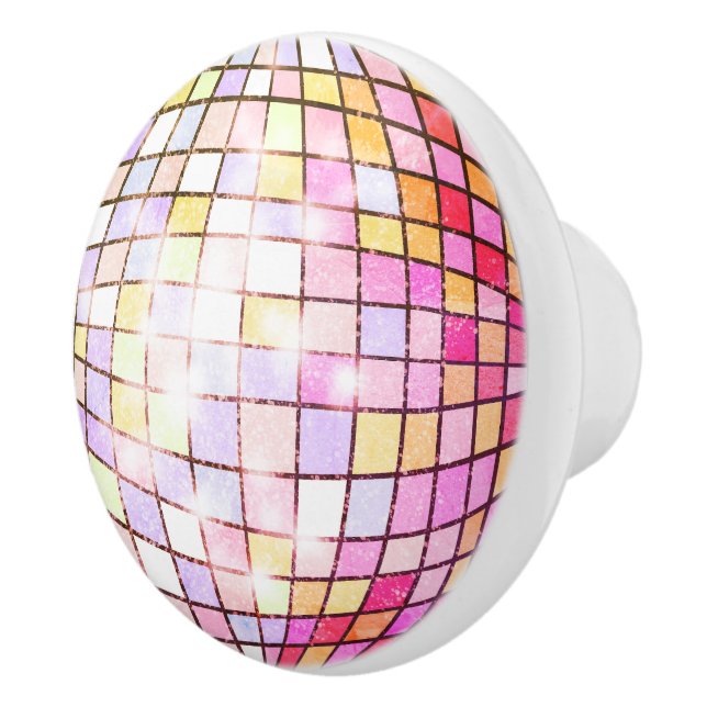 Bouton De Porte En Céramique Boule Disco Rose (Droite)