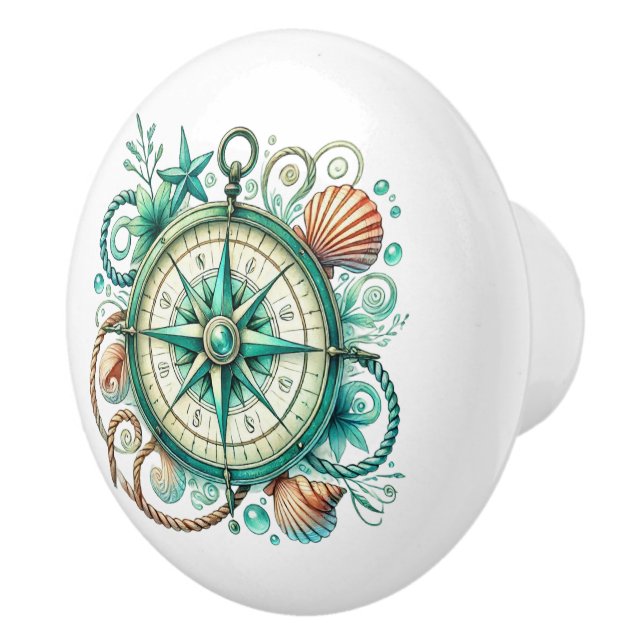 Bouton De Porte En Céramique Boussole bateau de plage (Droite)