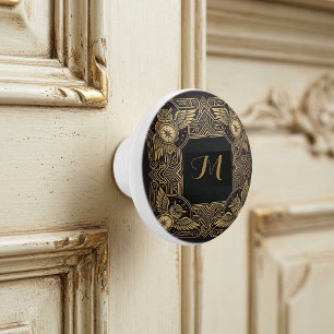 Bouton De Porte En Céramique Boussole de hibou doré en céramique Art Déco avec 