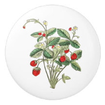 Bouton en céramique à motif de fraise des bois