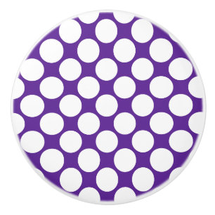 Bouton De Porte En Céramique Bouton en céramique à points Polka violet et blanc