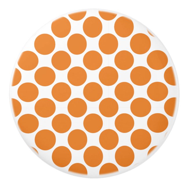 Bouton De Porte En Céramique Bouton en céramique à pois orange et blanc (Devant)