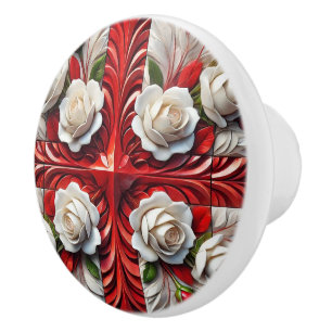 Bouton De Porte En Céramique Bouton en céramique avec Rose anglais