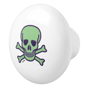 Bouton De Porte En Céramique Bouton en céramique blanche crâne vert