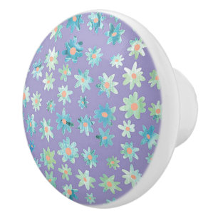 Bouton De Porte En Céramique Bouton en céramique bleu et vert de marguerite / T