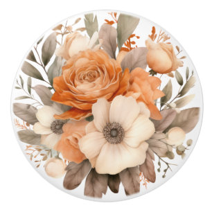 Bouton De Porte En Céramique Bouton en céramique Boho Gold Brown Flowers Floral