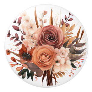 Bouton De Porte En Céramique Bouton en céramique Boho Gold Brown Flowers Floral