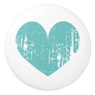 Bouton De Porte En Céramique Bouton en céramique de coeur turquoise rustique po