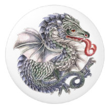 Bouton en céramique de dragon bleu rond