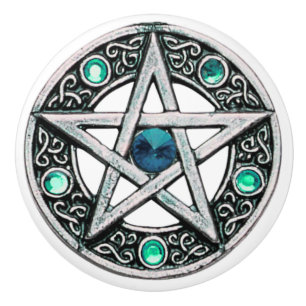 Bouton De Porte En Céramique Bouton en céramique de pentagone étoilé d'argen