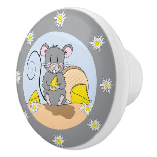 Bouton De Porte En Céramique Bouton en céramique de souris avec cadre edelweis