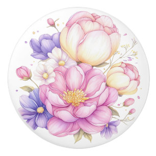 Bouton De Porte En Céramique Bouton en céramique floral Fleurs pastel colorées