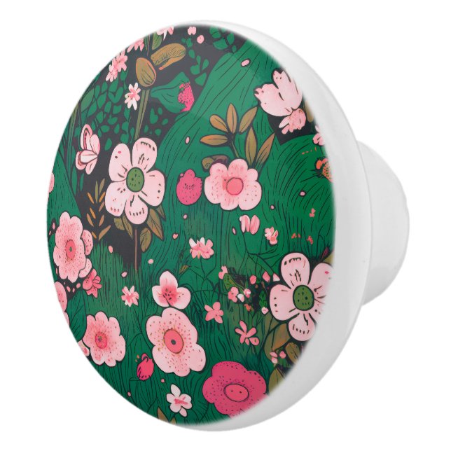 Bouton De Porte En Céramique Bouton en céramique floral rose capricieux (Droite)
