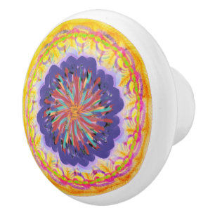 Bouton De Porte En Céramique Bouton en céramique florale multicolore de Bohême