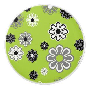 Bouton De Porte En Céramique Bouton en céramique Retro Lime green Flower Power