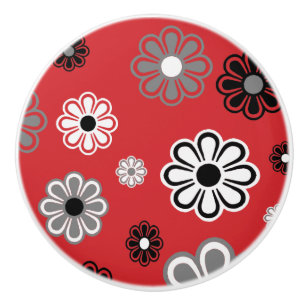 Bouton De Porte En Céramique Bouton en céramique Retro Red Flower Power