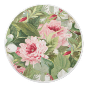 Bouton De Porte En Céramique Bouton en céramique vintage floral avec les roses