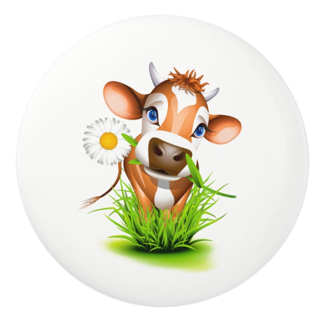 Bouton De Porte En Céramique Bouton-Marguerite en céramique de Cabinet la vache (Devant)