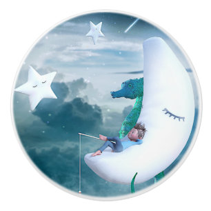 Bouton De Porte En Céramique Boy & Seahorse Fishing on the Moon