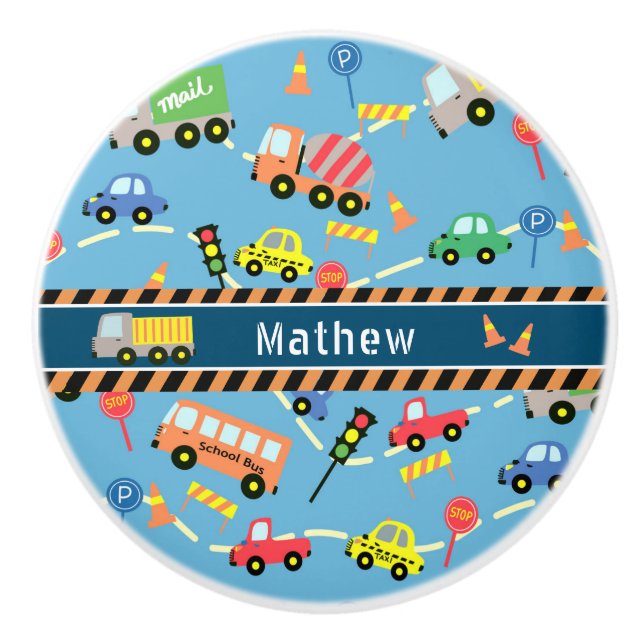 Bouton De Porte En Céramique Boys de transport bleu (Devant)