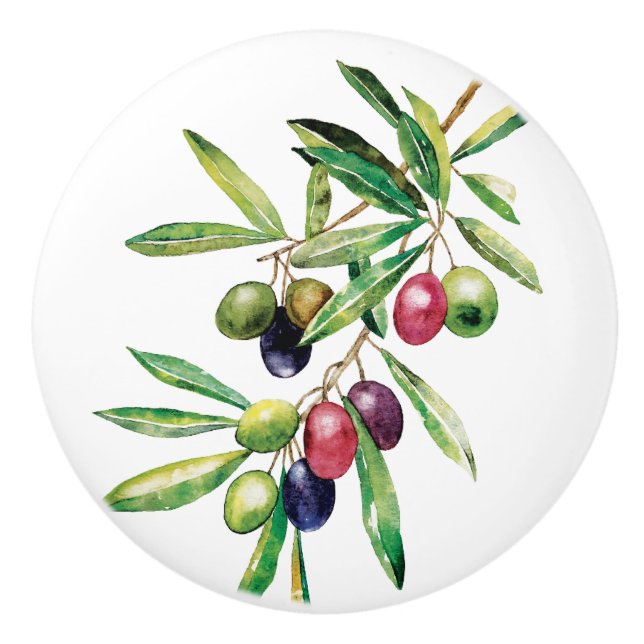 Bouton De Porte En Céramique Branche d'olive aquarelle (Devant)