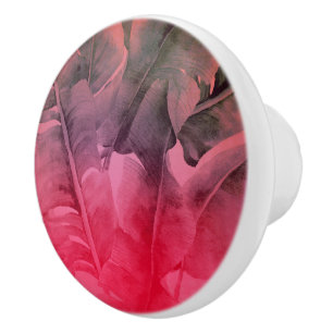 Bouton De Porte En Céramique Bright Fun Rose Tropical Summer Palm Feuille