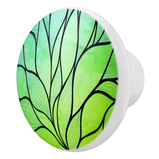 Bouton De Porte En Céramique Bright Green Hues Creative Leave Motif (Droite)