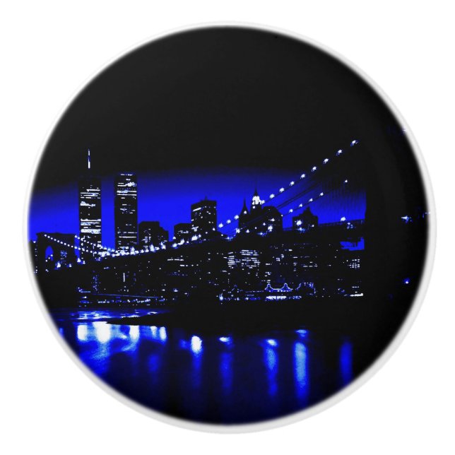 Bouton De Porte En Céramique Brooklyn Bridge, River Manhattan, (Devant)
