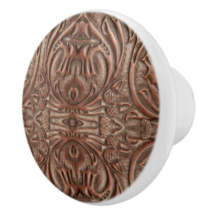 Bouton De Porte En Céramique Brown Cowboy Russe Western Country Leather Imprime