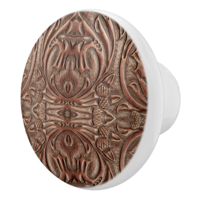 Bouton De Porte En Céramique Brown Cowboy Russe Western Country Leather Imprime (Droite)