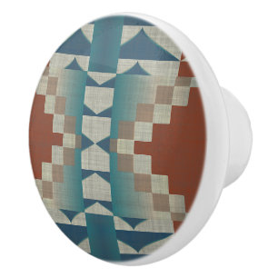 Bouton De Porte En Céramique Brûlé Orange Taupe Brown Turquoise Bleu Art Tribal