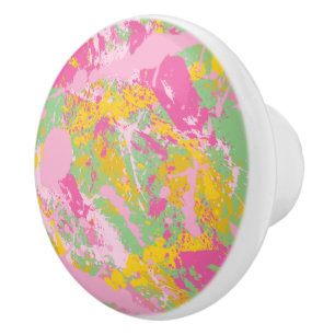 Bouton De Porte En Céramique Bubble Gum rose et vert Paint Splatter