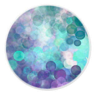 Bouton De Porte En Céramique Bubbles violets, Turquoises et turquoise Bokeh