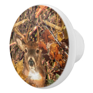 Bouton De Porte En Céramique Buck in Camo White Tail Deer