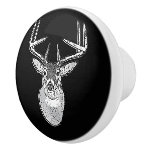 Bouton De Porte En Céramique Buck on Black White Tail Deer