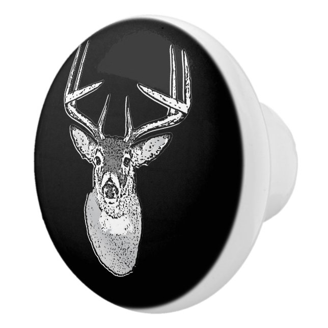 Bouton De Porte En Céramique Buck on Black White Tail Deer (Droite)